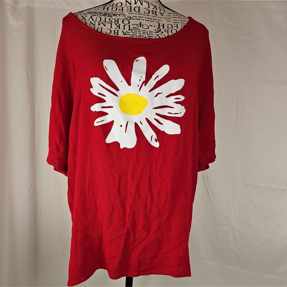 Misslook Women’s 3X Red Daisy Graphic T-Shirt Plus Size Short Sleeve
